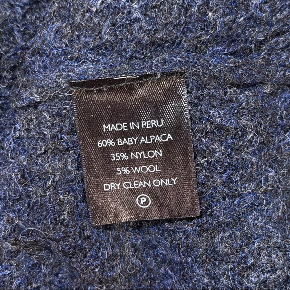 Barneys New York Baby Alpaca Sweater Navy Textured Knit Made in Peru S - Picture 3 of 6